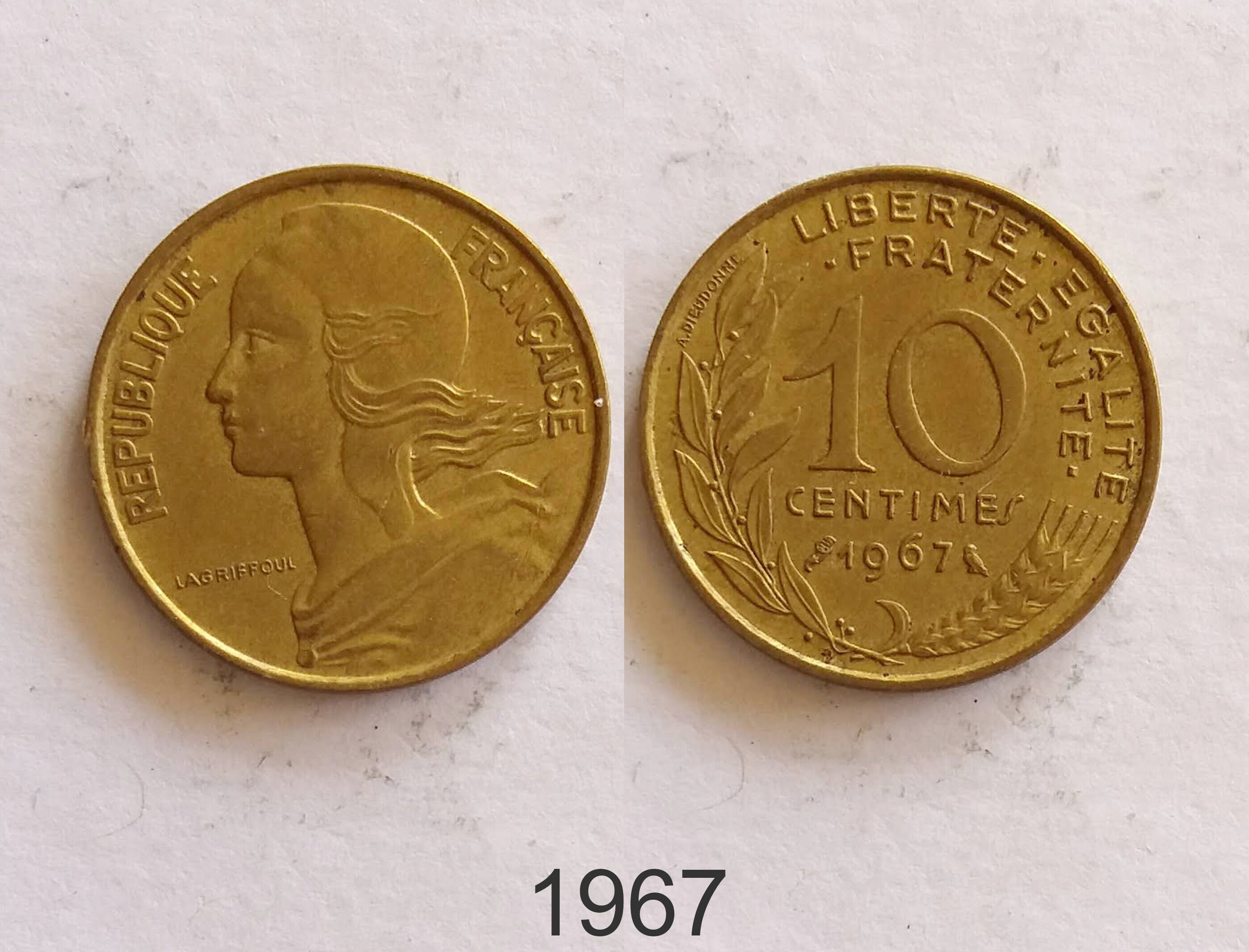 フランス 10 サンタイム、1967 年、1969 年、1974 年、1982 年