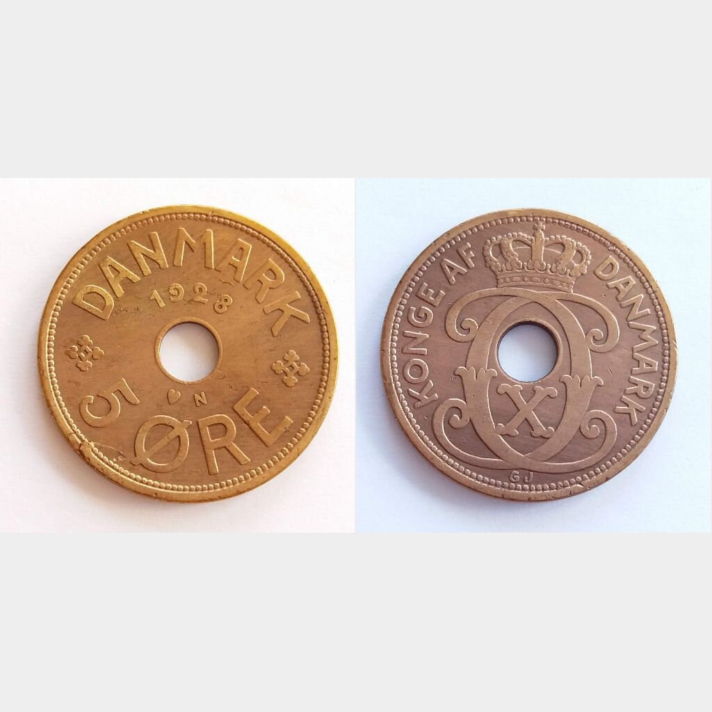 Danish 5 Ore 1927 1928 1929. Vintage Coins From Denmark 94 - Etsy