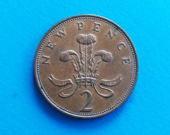 Great Britain, New Pence,  2 Pence, 1971, 1977, Vintage Coins from Great Britain, Elizabeth II