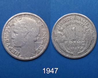 DANS LE PRE（1947年刷） France 1-franc, 1947, Old French Currency, Fourth Republic, French