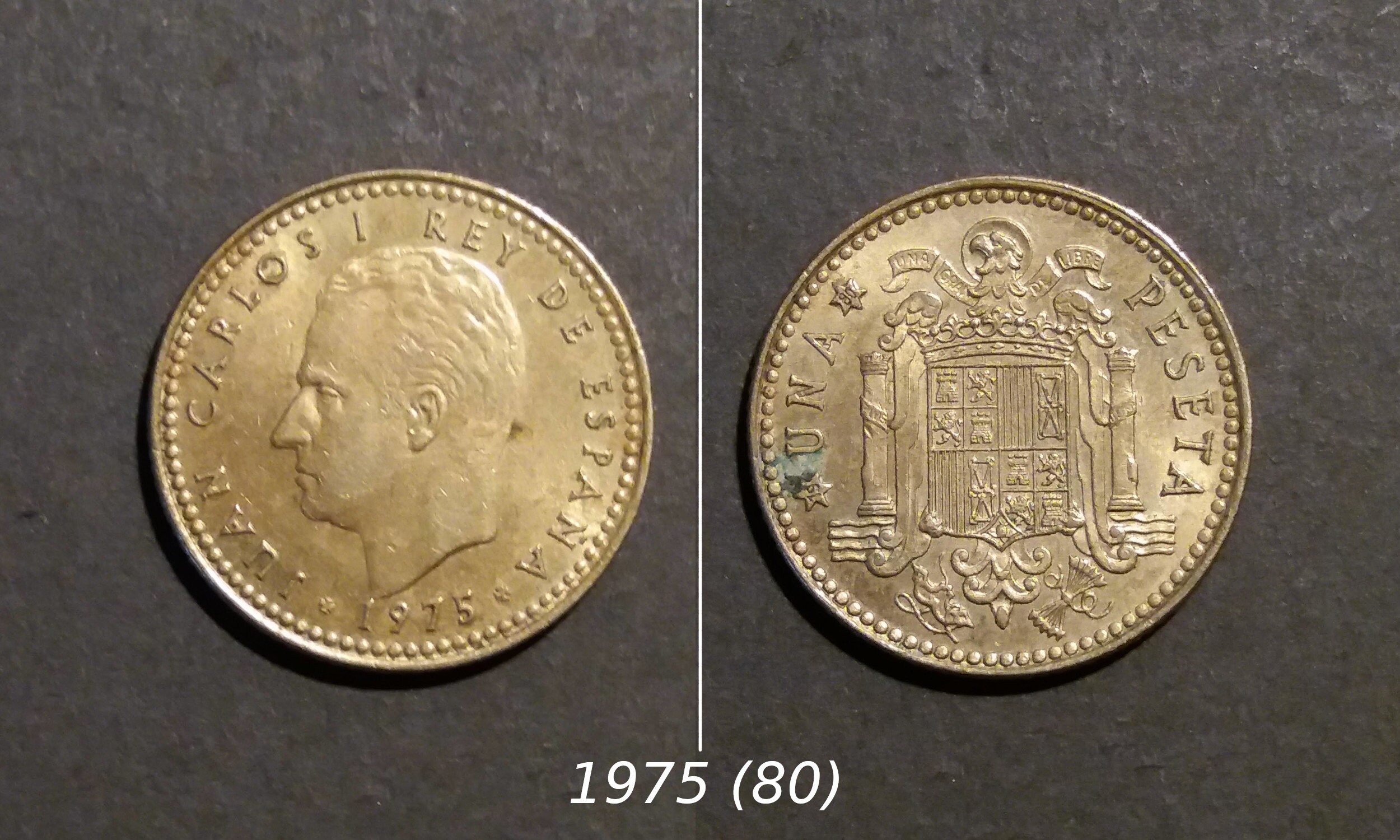 1966 年、1975 年のスペイン 1 ペセタ、フランシスコ フランコ、フアン