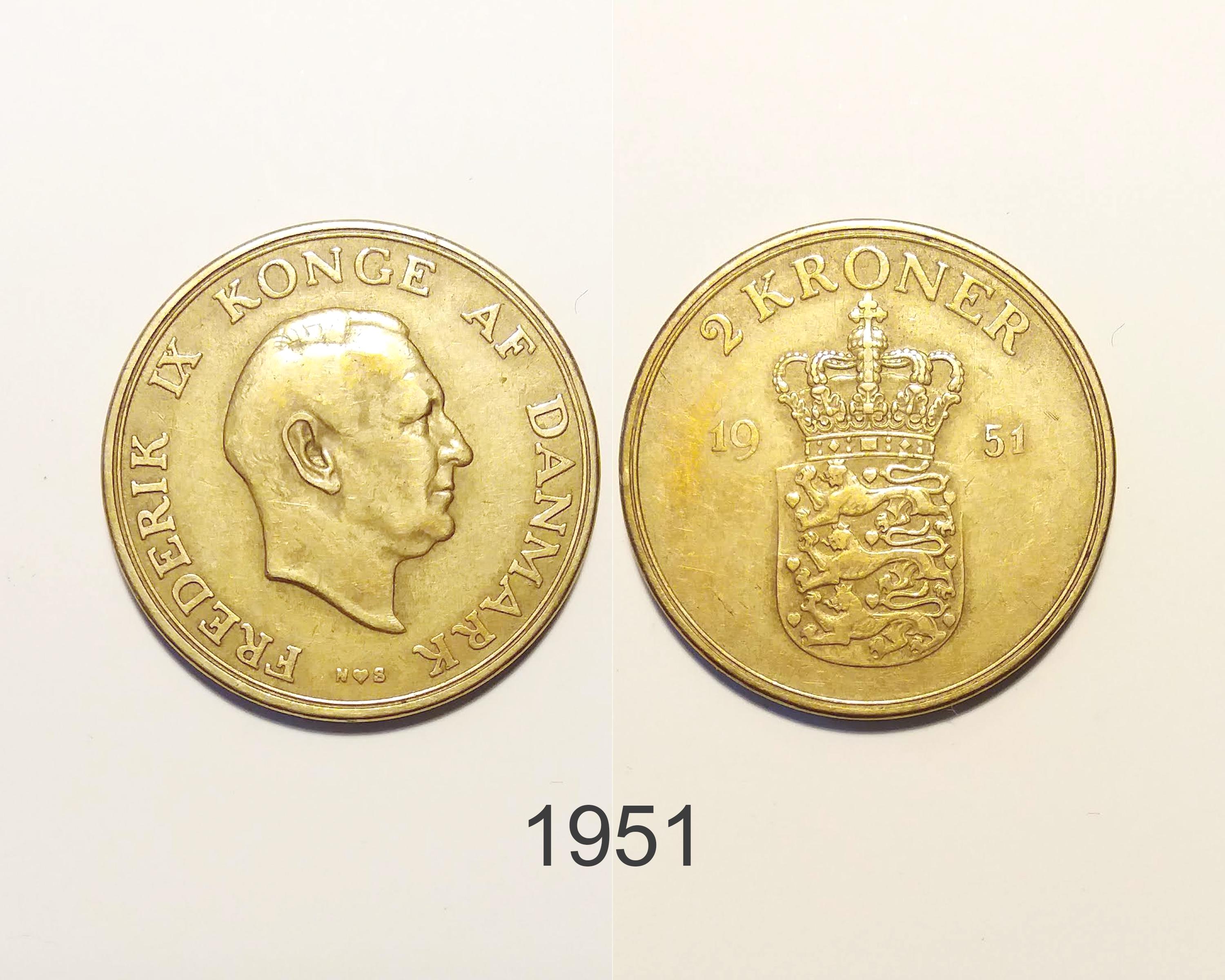 Danish 2 Kroner 1947, 1948, 1949, 1951, 1952, 1953. Vintage Coins From ...