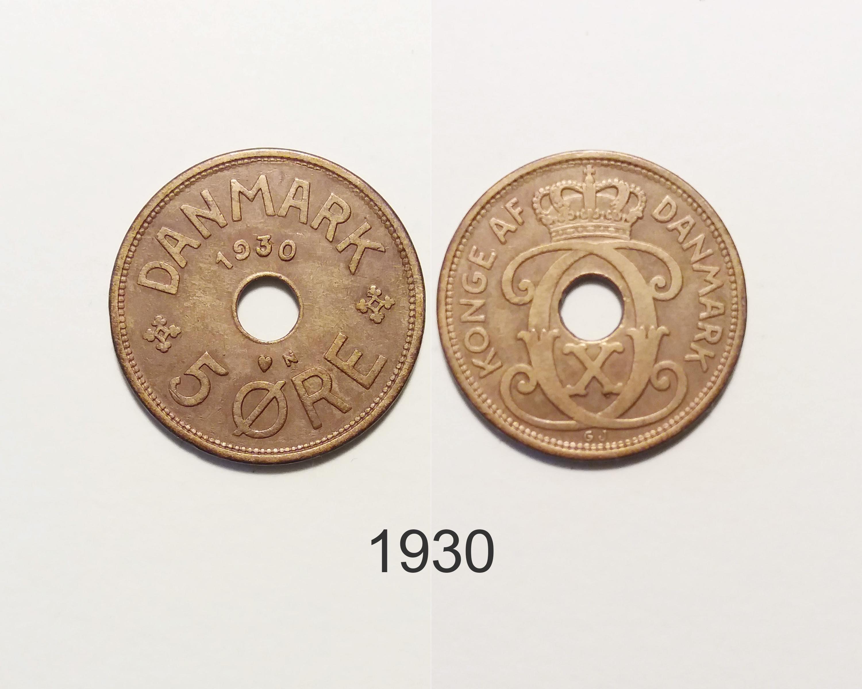 Danish 5 Ore 1930, 1932, 1934, 1935 - Vintage Coins From Denmark