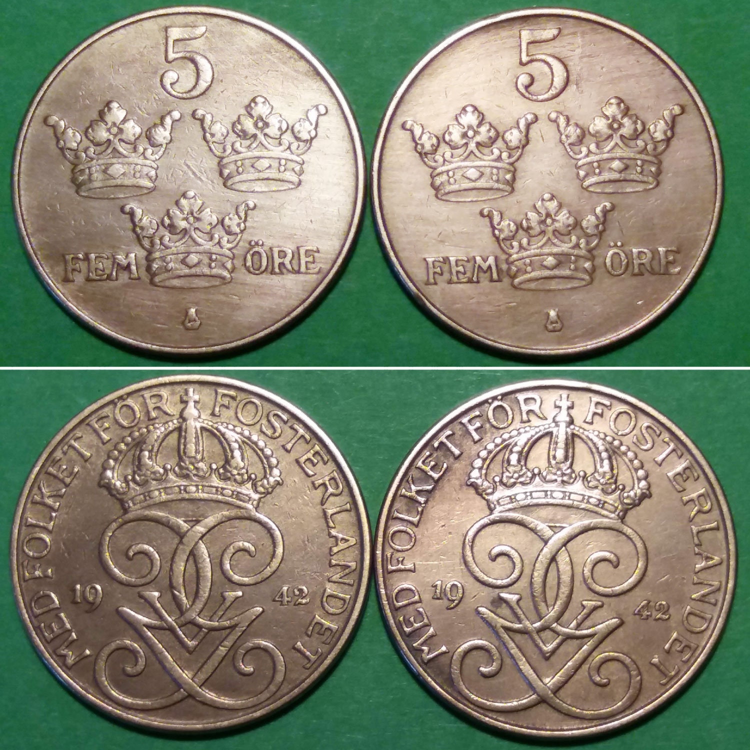 スウェーデン　グスタフ5世像　2クローナ銀貨　1948年　MS64  未使用 スウェーデン 5 オーレ グスタフ 5 世、青銅、鉄、1942 年、1945
