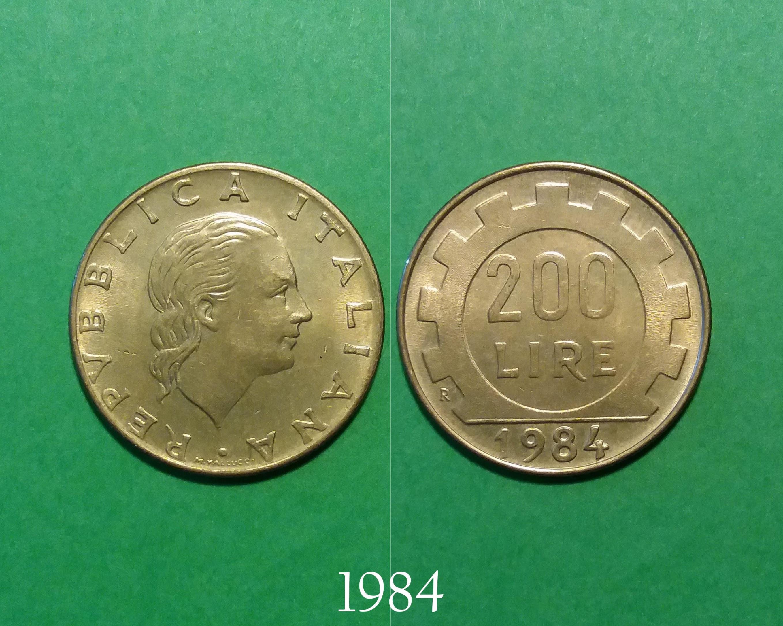 Italian 200 Lire, 1978, 1979, 1980, 1984, Vintage Coin From Italy