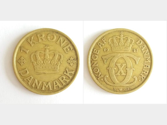 1 Krone 1940 1941 From Denmark. Vintage Coin 79 80 Year |