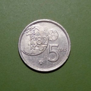 Spanish 5 Pesetas, España &#39;82, Commemorative Coin, 1980 (81), 1980 (82), Juan Carlos I, Vintage Coin from Spain, Pre-Euro Coin