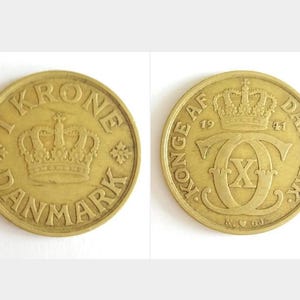 Danish 1 krone 1940, 1941 - Vintage Münzen aus Dänemark - König Christian X - Antike Münzen - Nordische Münze - Skandinavische Münze
