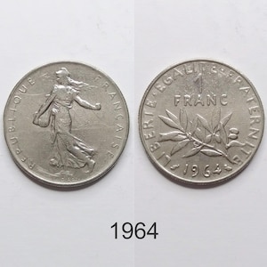 Francja 1-Franc, 1964, 1975, 1976, 1977, 1991, 1974, Piąta Republika Francuska, Monety zabytkowe, Republique Francaise, Monety sprzed euro
