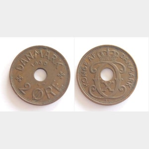 Danish 2 ore 1930, 1931, 1932, 1934, 1935 - Vintage coins from Denmark – King Christian X - Antique coin - Nordic coin - Scandinavian coin