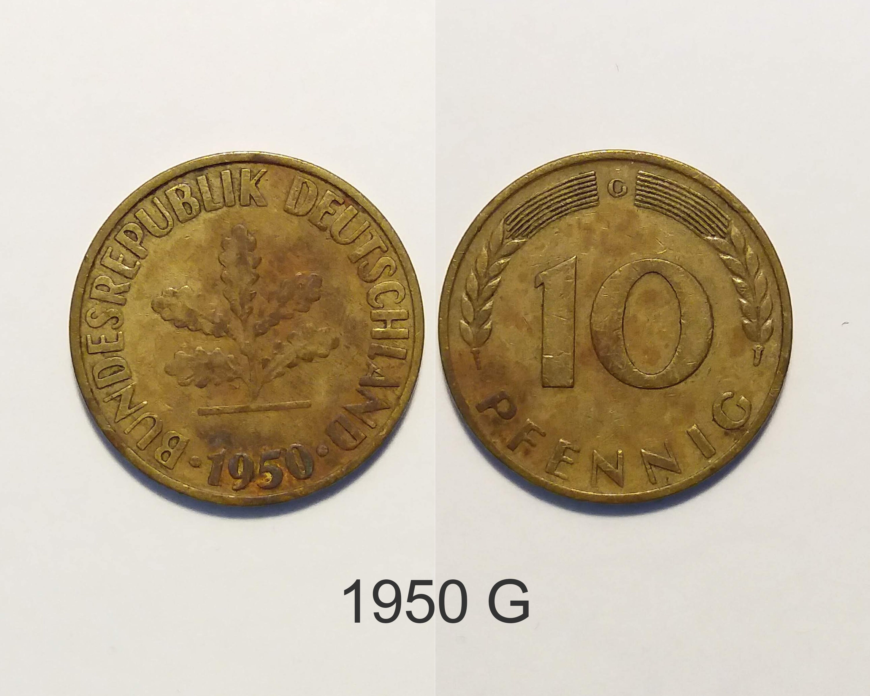 German 10-pfennig, 1950 German Coins, Vintage Coins From
