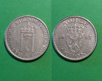 Norwegian 1 Krone from 1951, 1953, 1954, 1955, 1956, 1957, Haakon VII, Coins from Norway, Vintage Coins, Scandinavian Coins, Nordic Coins