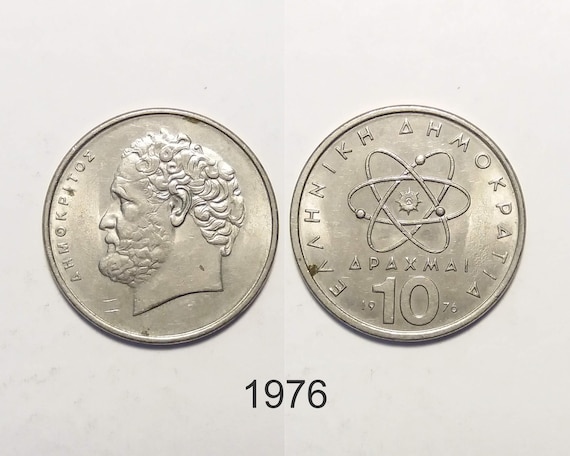 Greece 10 Drachmai 1976, 10 Drachmes 1984 Greek Coin, Democritus