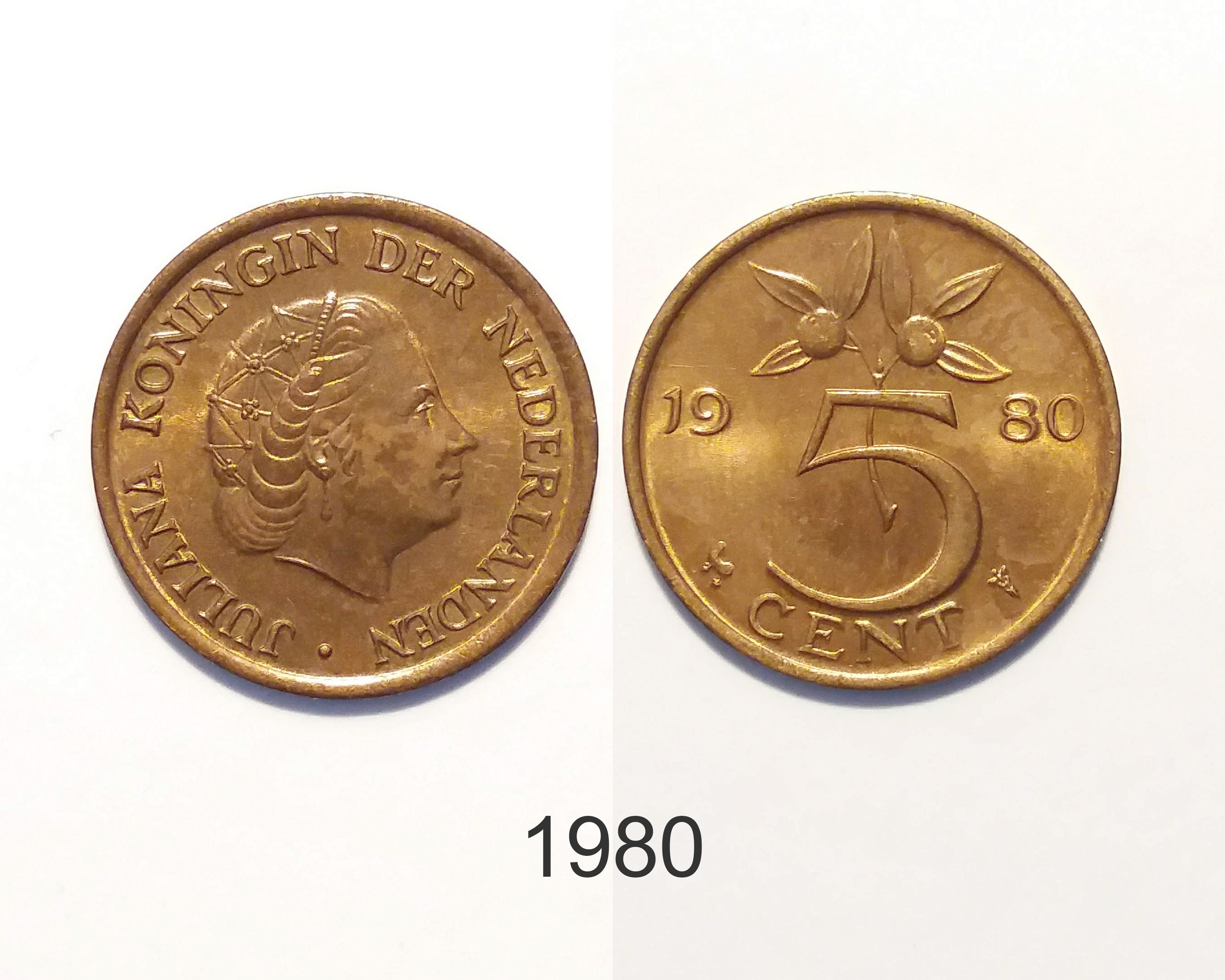 5cモルト　微高レート Netherlands 5 Cents, 1976, 1979, 1980 - Juliana - Vintage Coins