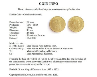 デンマーク 2 クローネ 1954、1955、1956、1957、1958、1959 年