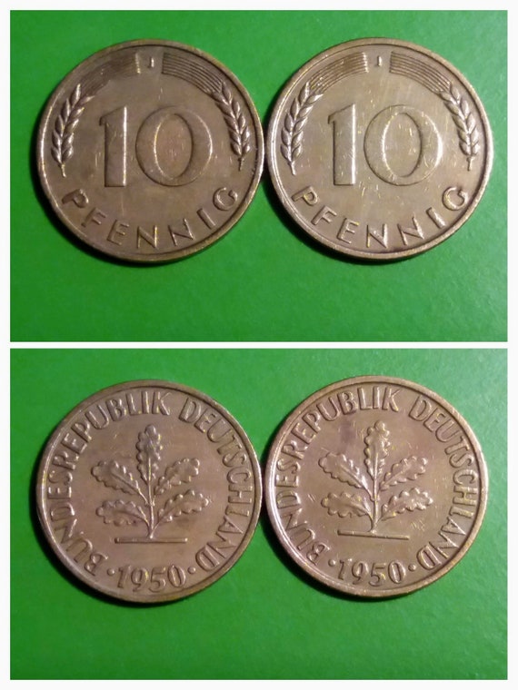 Duitse 10-Pfennig 1950 Duitse Munten Vintage Munten Uit Duitsland  Bundesrepublik Deutschland Pre-Euro Munten - Etsy België