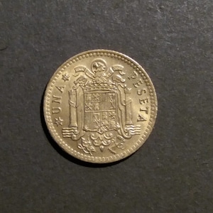 Spanish Una Peseta from 1966, 1975, Francisco Franco, Juan Carlos I, Vintage Coin from Spain, Pre-Euro Coin