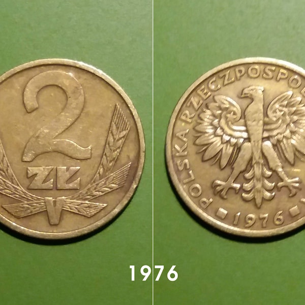 Polonais 2 Zôote, 1976, 1977, 1979, Pièces de monnaie de Pologne, Polska Rzeczpospolita Ludowa, pièces vintage, Pre Euro Coins