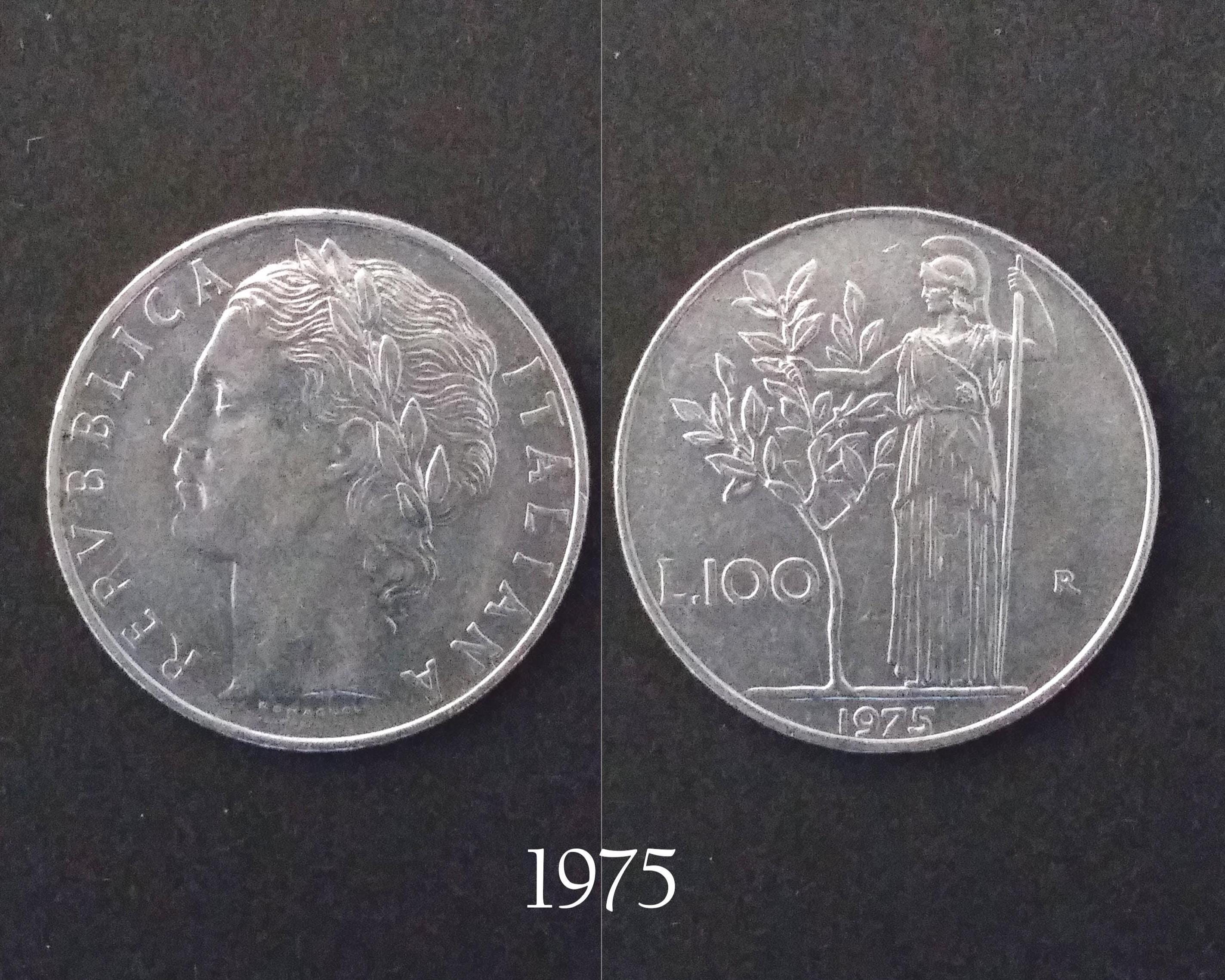 イタリア 100 リラ、1975 年、1976 年、1977 年、1978 年、1979 年