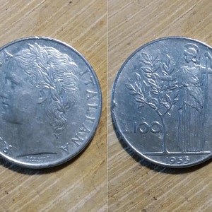 Italian 100 Lire, 1955, 1956, 1957, 1959, Vintage Coins from Italy, Pre Euro Coins