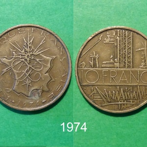 Francia 10 Francos, 1974, 1975, 1976, 1977, 1978, 1979, Quinta República, Monedas Vintage de la República Francesa, República Francesa, Monedas Pre-Euro