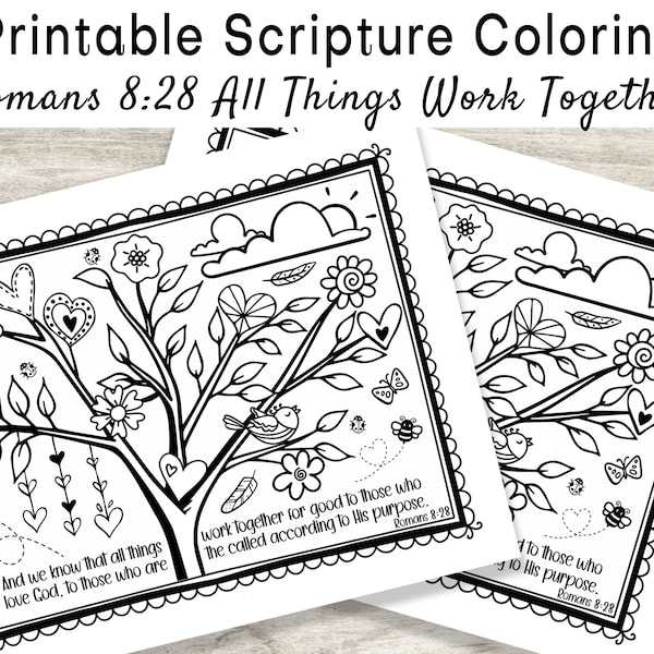Romans 8:28 All Things Work Together, Jesus Coloring Page, Printable Bible Coloring Page, Christian Kids Activity, Sunday School Craft