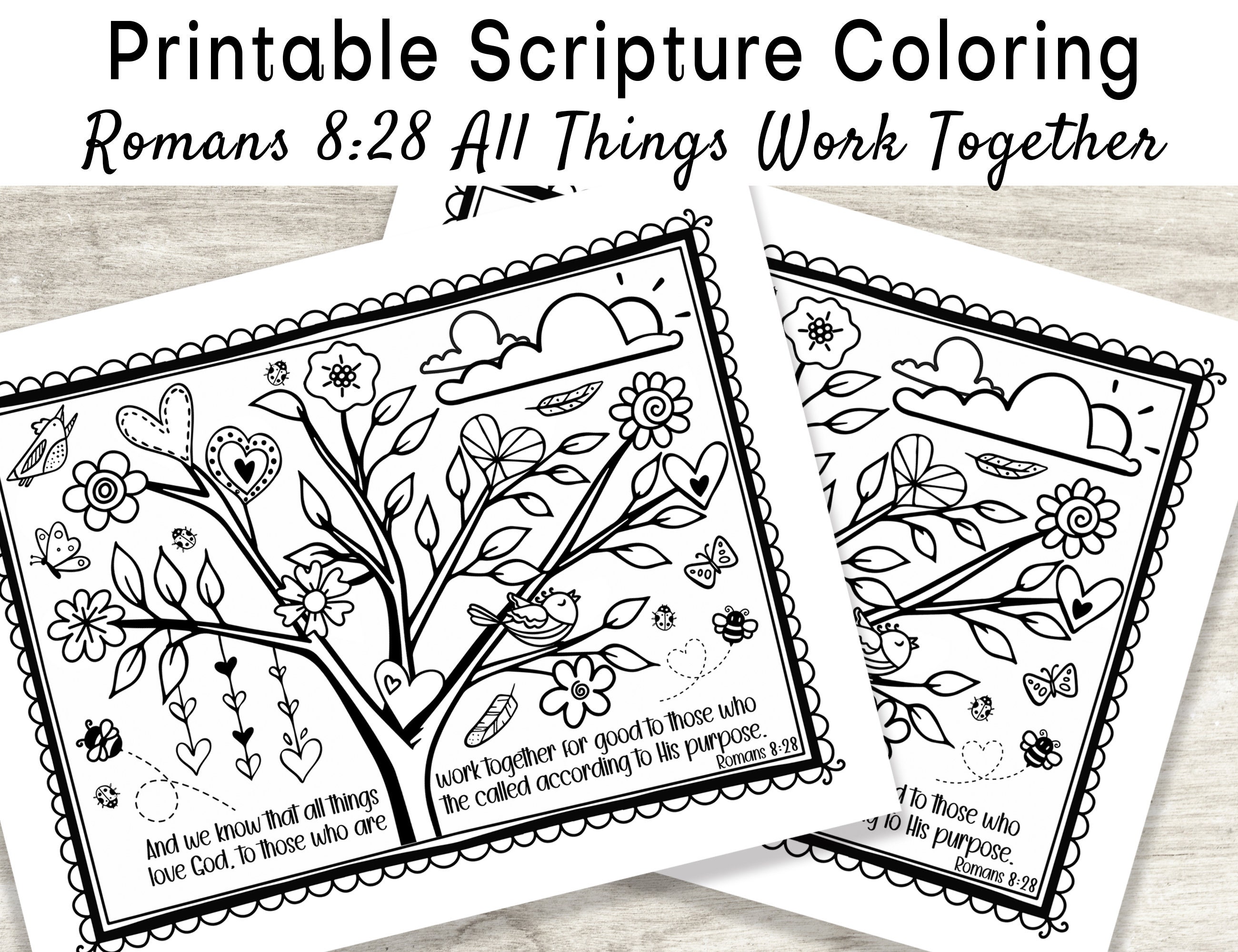 Romans 8:28 All Things Work Together, Jesus Coloring Page, Printable Bible Coloring Page, Christian Kids Activity, Sunday School Craft