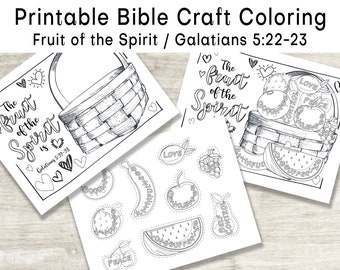 Printable Fruit of the Spirit Craft Coloring Activity, Galatians 5:22-23, Sunday School Activity, Bible Craft, Kids Church, Scripture Craft