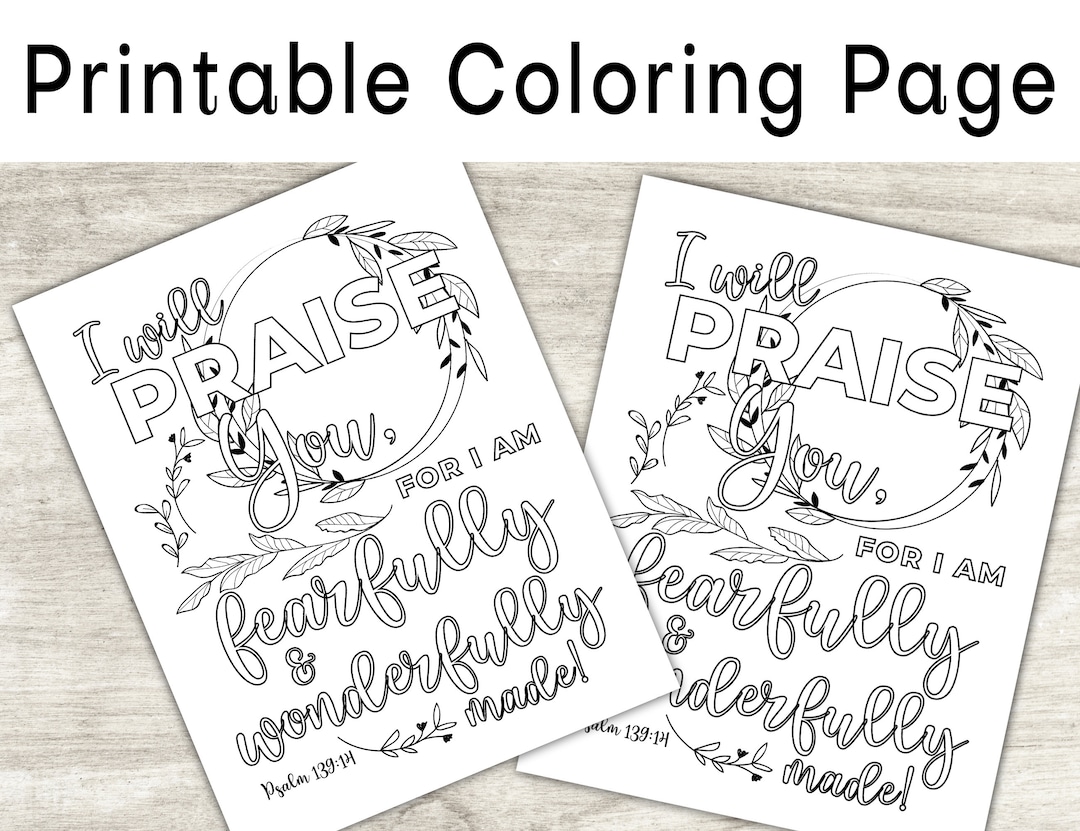 Scripture Coloring Page, Bible Coloring Page, Psalm 139:14, Fearfully ...