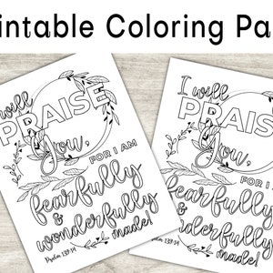 Scripture Coloring Page, Bible Coloring Page, Psalm 139:14, Fearfully and Wonderfully Made, Christian Coloring Page