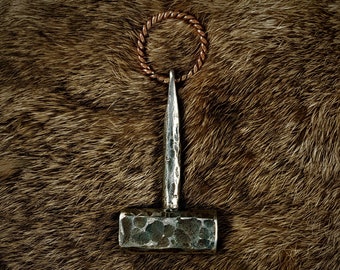 Hand Forged Thors Hammer, mjolnir pendant