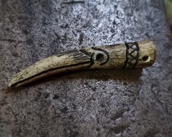 Hand made Raven viking pendant carved into antler