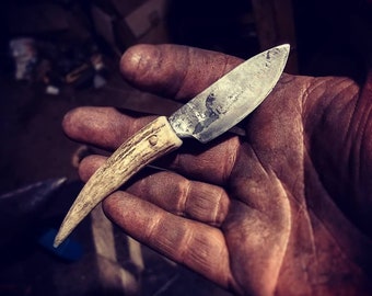 Hand Forged Custom Runes small Viking Knife with Antler Handle