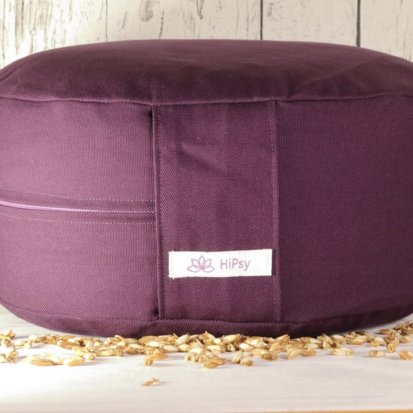 Meditationskissen Bodenkissen Yogakissen, Farbe: Aubergine "Gine" Füllung mit Bio-Dinkelspelzen