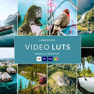 Landscape LUTs Pack. Specifically crafted for Adobe Premiere Pro, Final Cut Pro, and DaVinci Resolve, color grading outdoor footage. Enhance the vibrant greens of lush forests, deepen the blues of serene lakes and skies, golden sunsets.