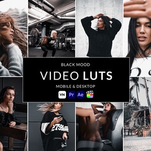 10 Black Mood Video LUTs, Final Cut Pro luts, Film luts, Luts Video, Cube luts, Adobe Premiere Pro, Video Presets, Video Editing,VN editor