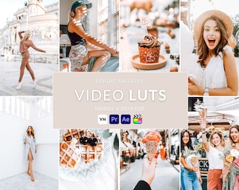 17 Bright and Airy Video LUTs, Final Cut Pro, Film luts, Luts Video, Cube luts, Adobe Premiere Pro, Video Presets, Video Editing,VN editor