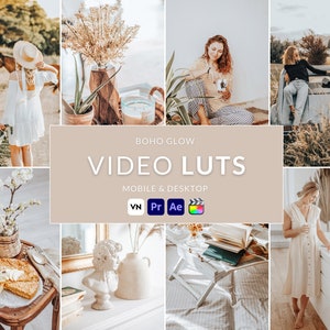 10 Boho Glow Video LUTs, Final Cut Pro luts, Film luts, Luts Video, Cube luts, Adobe Premiere Pro, Video Presets, Video Editing,VN editor