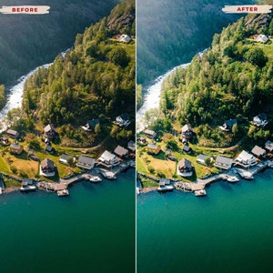 Landscape LUTs Pack. Specifically crafted for Adobe Premiere Pro, Final Cut Pro, and DaVinci Resolve, color grading outdoor footage. Enhance the vibrant greens of lush forests, deepen the blues of serene lakes and skies, golden sunsets.