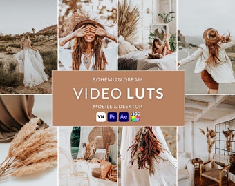 10 LUT de ensueño bohemio, paquete de LUT de Adobe Premiere Pro, LUT de edición de video para Final Cut Pro, ajustes preestablecidos de video en negro para DaVinci Resolve Vlog