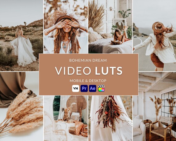 10 Bohemian Dream LUTs Boho, Adobe Premiere Pro LUTs Pack, Video Editing Luts Final Cut Pro, Black Video Presets for DaVinci Resolve Vlog