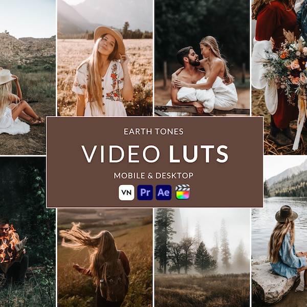 8 Earth Tones Video LUTs, Final Cut Pro luts, Film luts, Luts Video, Cube luts, Adobe Premiere Pro, Video Presets, Video Editing,VN editor