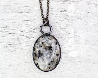 Rainbow Moonstone Oval Necklace / June Birthstone Necklace / Gun Metal Chain / Electroformed Copper