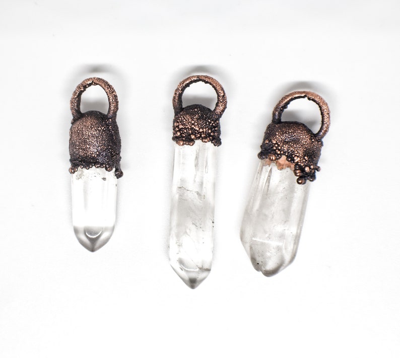 Raw Clear Quartz Point Copper Pendant Pisces Birthstone Necklace Electroformed Copper Jewelry