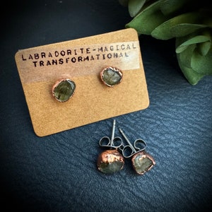 Labradorite Earrings / Copper Studs / Electroformed Jewelry