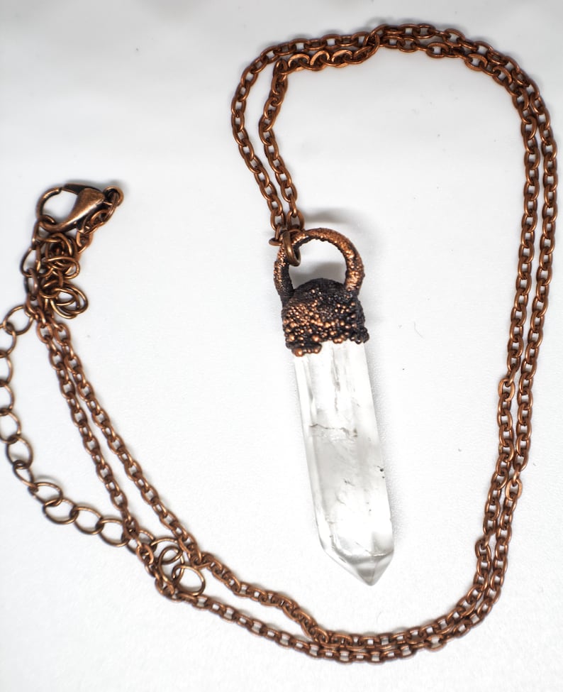 Raw Clear Quartz Point Copper Pendant Pisces Birthstone Necklace Electroformed Copper Jewelry