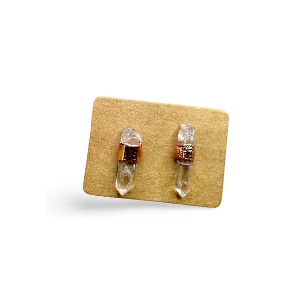 Quartz Earrings Stud / Bridesmaid Crystal Earrings / Electroformed Copper Jewelry