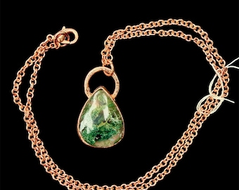 Moss Agate Necklace | Copper Chain Necklace | Nature Stone Jewelry | Electroformed Pendant