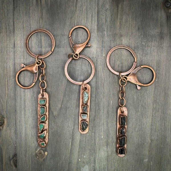 Raw Gemstone Keychain / Unique Keychain / Electroformed Copper Accessories