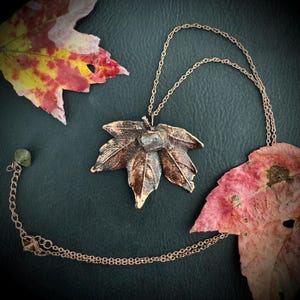 Tourmaline Fall Leaf Necklace / Electroformed Copper Leaf / Nature Inspired Necklace / Botanical Jewelry / Plant Lovers Gift